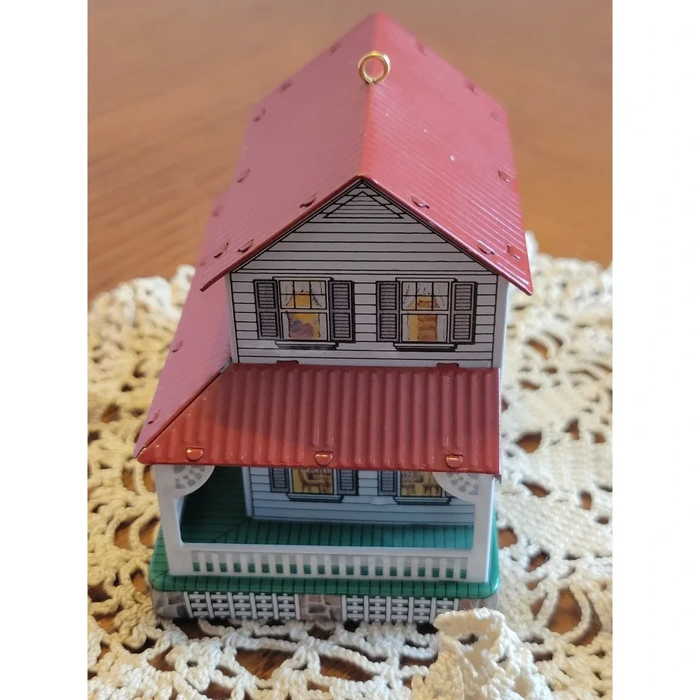 Hallmark Ornament 1999 Tin House Farmhouse Cottagecore Christmas Decor White Red